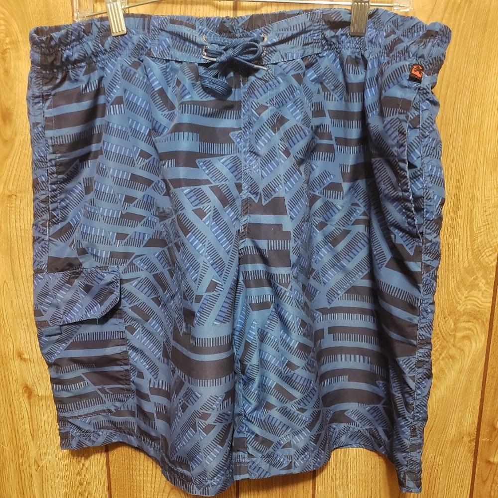 Mens Surf Trunks Draw String Size M NBN Gear Black Blue Design Print
